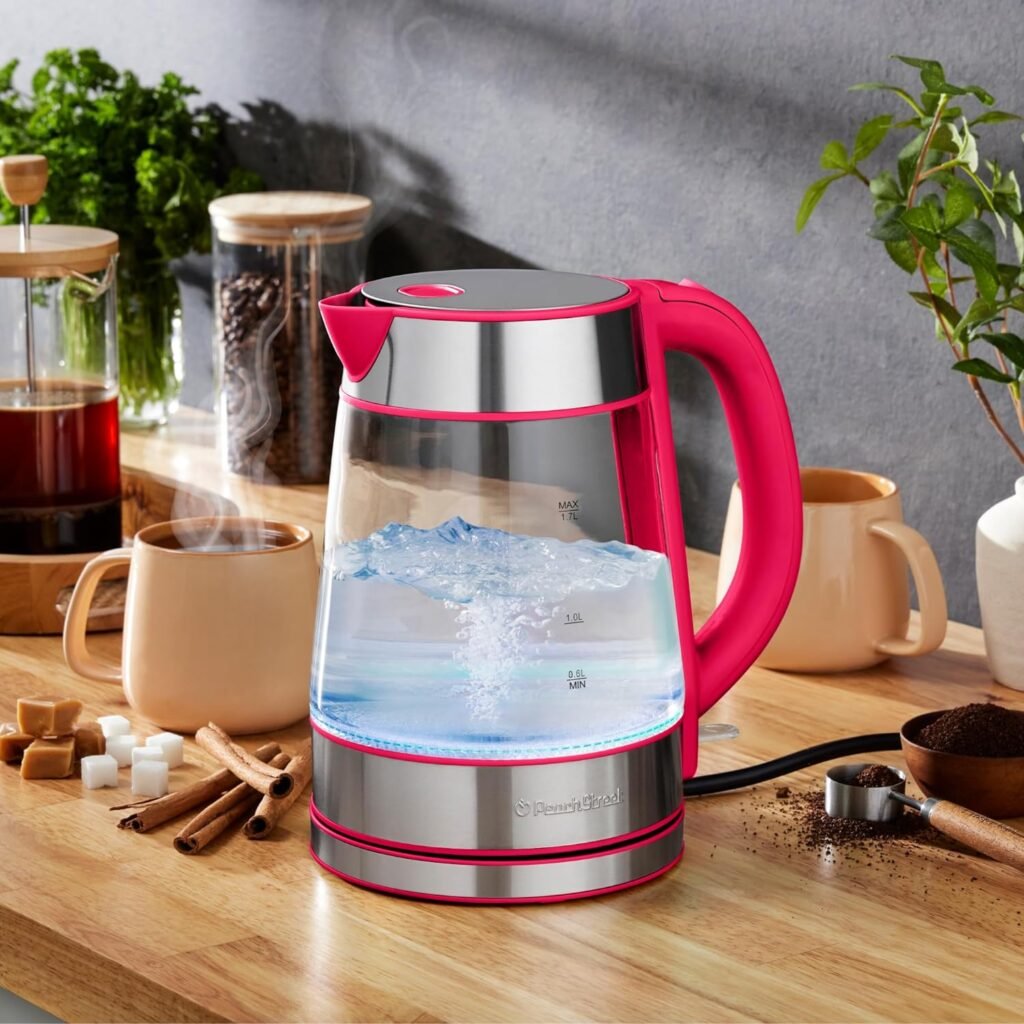 Speed-Boil Electric Kettle For Coffee  Tea - 1.7L Water Boiler 1500W, Borosilicate Glass, Easy Clean Wide Opening, Auto Shut-Off, Cool Touch Handle, LED Light. 360° Rotation, Boil Dry Protection