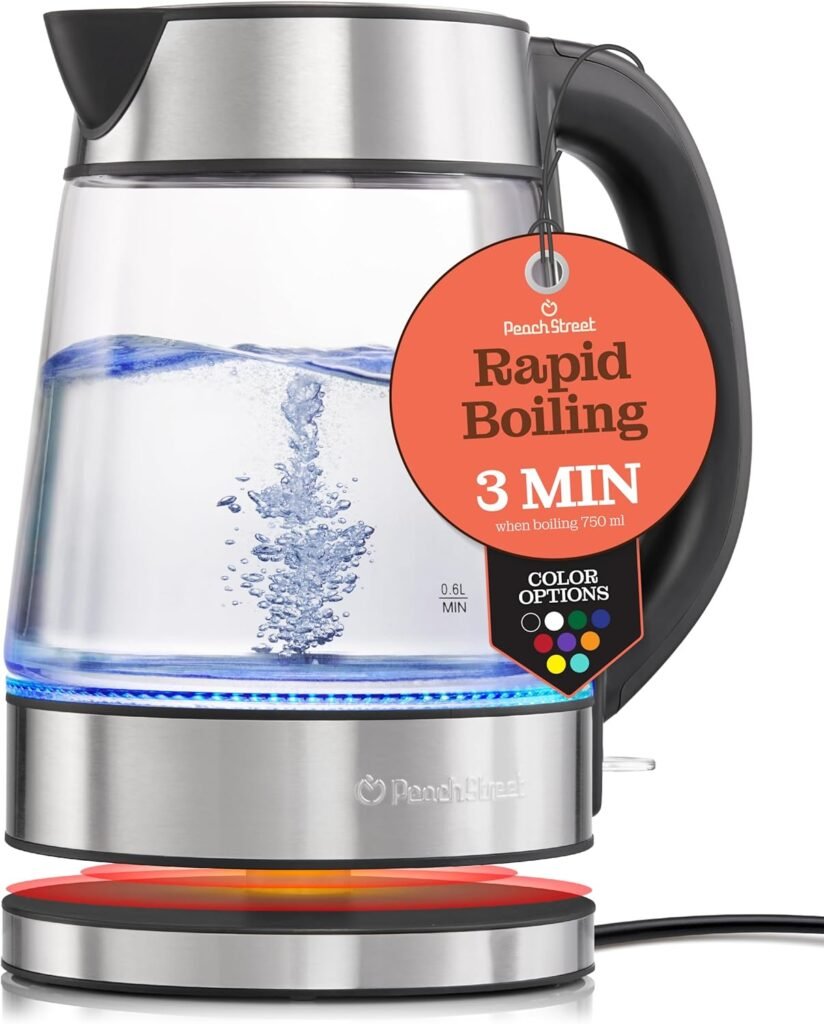 Speed-Boil Electric Kettle For Coffee  Tea - 1.7L Water Boiler 1500W, Borosilicate Glass, Easy Clean Wide Opening, Auto Shut-Off, Cool Touch Handle, LED Light. 360° Rotation, Boil Dry Protection