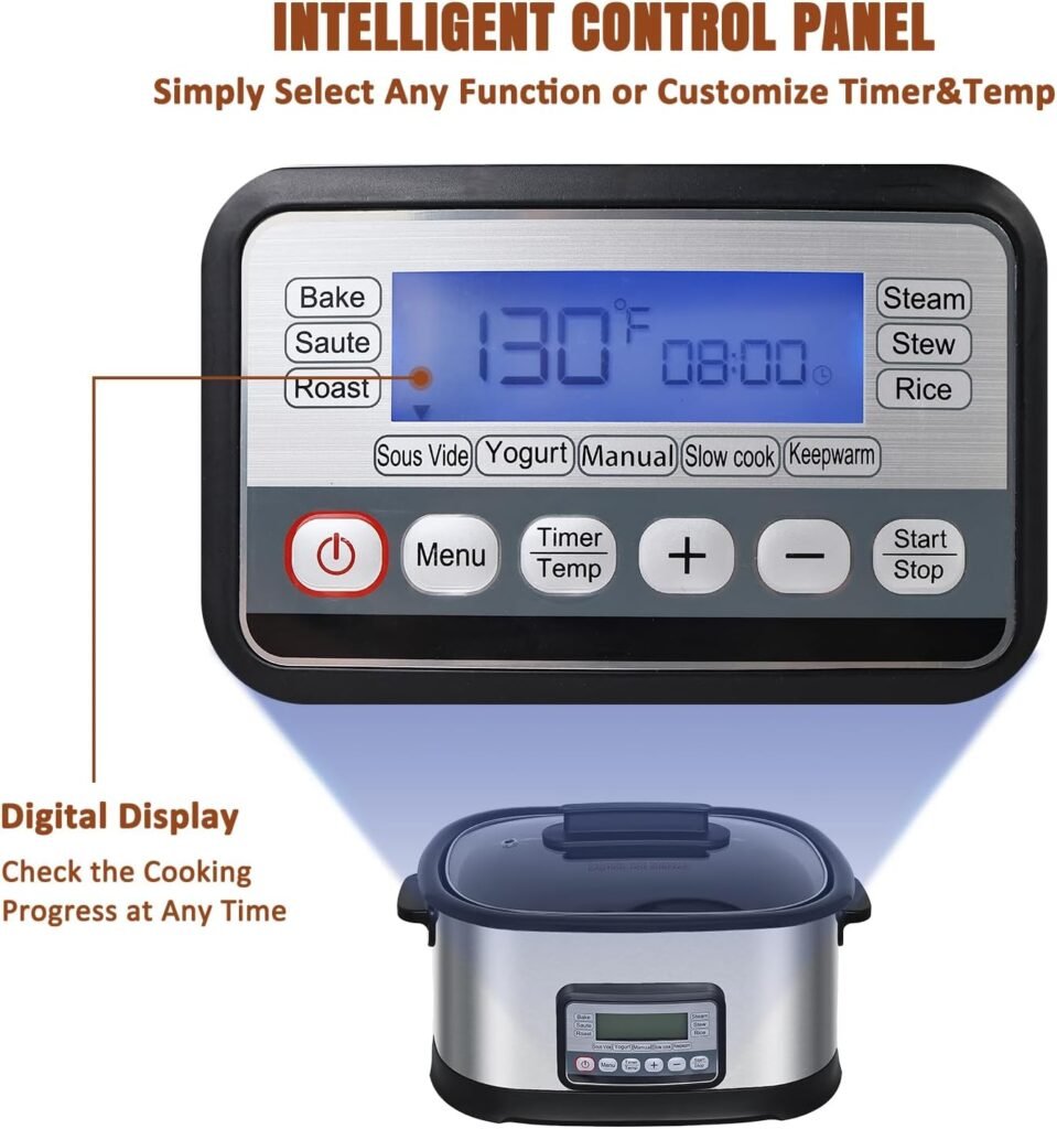 spoonlemon Slow Cooker Programmable, 11-in-1 6.5 Quart Multi Cooker Electric with Sous Vide, 1500W Nonstick Inner Pot with Timer, Temp Control  Dishwasher Safe Glass Lid, Stainless Steel