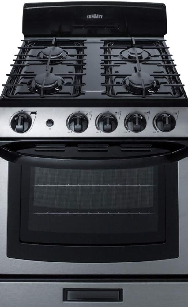 Summit PRO247SS 24 Freestanding Gas Range with 4 Sealed Burners 2.9 cu. ft. Oven Capacity LP Convertible Continuous Grates in Stainless Steel