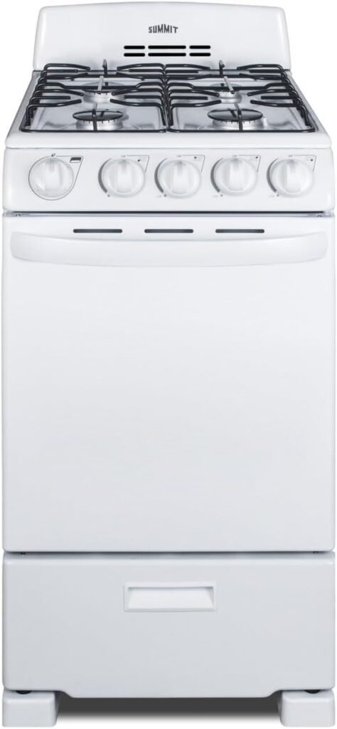 Summit RG200WS 20 Freestanding Gas Range with 4 Burners 2.3 cu. ft. Oven Capacity Broiler Compartment ADA Compliant in White