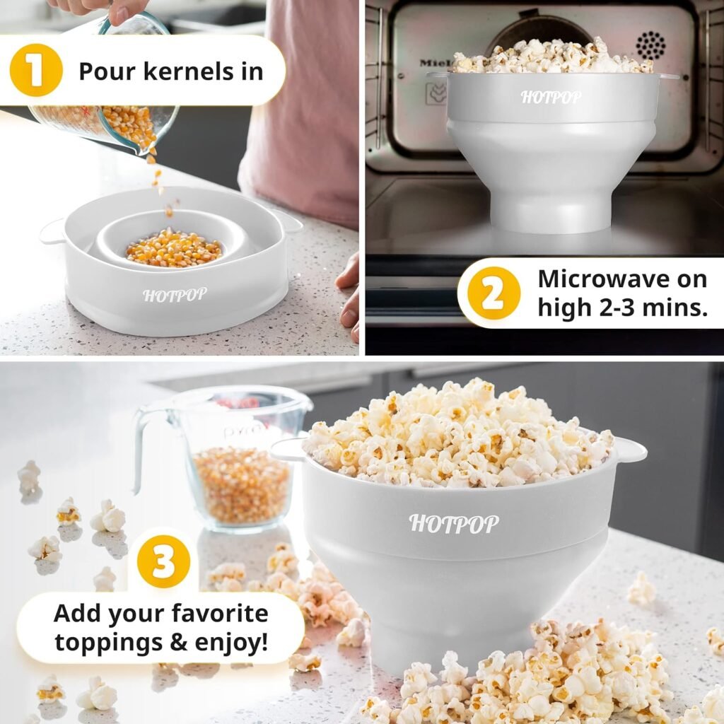 The Original Hotpop Microwave Popcorn Popper, Silicone Popcorn Maker, Collapsible Microwave Popcorn Bowl BPA-Free  Dishwasher Safe (Cherry)