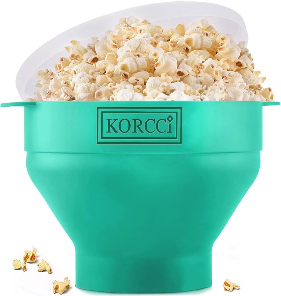 The Original Korcci Microwaveable Silicone Popcorn Popper, BPA Free Microwave Popcorn Popper, Collapsible Microwave Popcorn Maker Bowl, Dishwasher Safe -Aqua