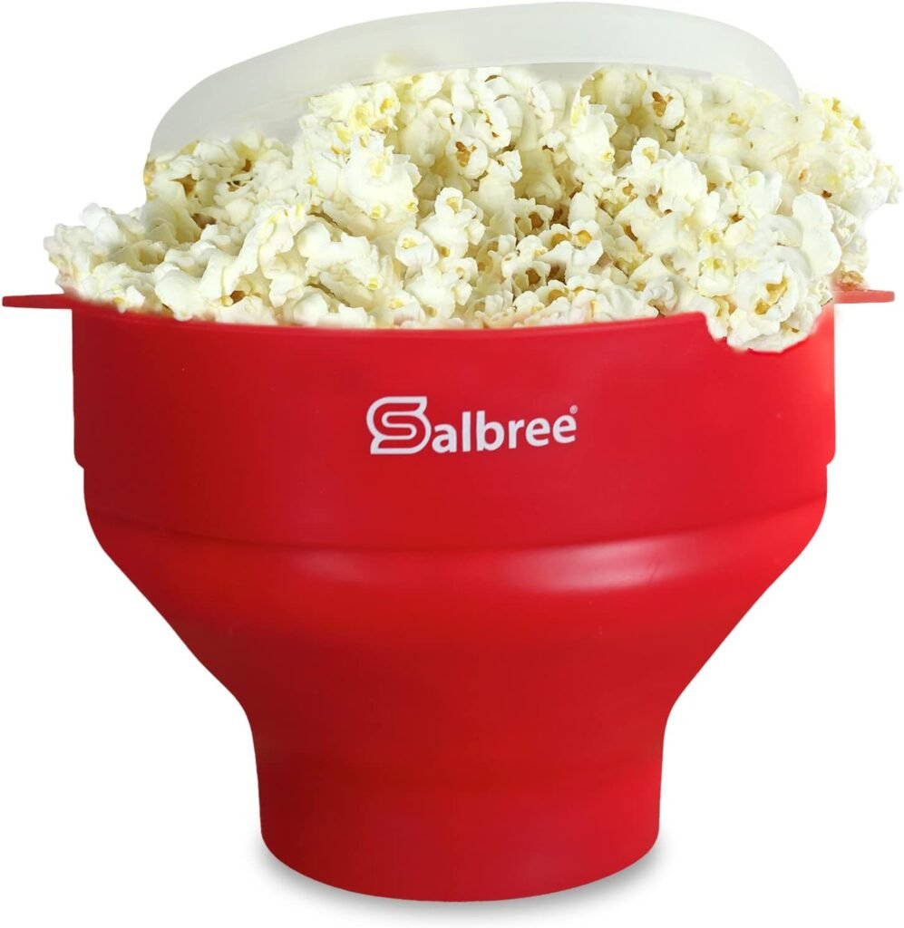 The Original Salbree Microwave Popcorn Popper, Silicone Popcorn Maker, Collapsible Microwavable Bowl - Hot Air Popper - No Oil Required - The Most Colors Available (Red)