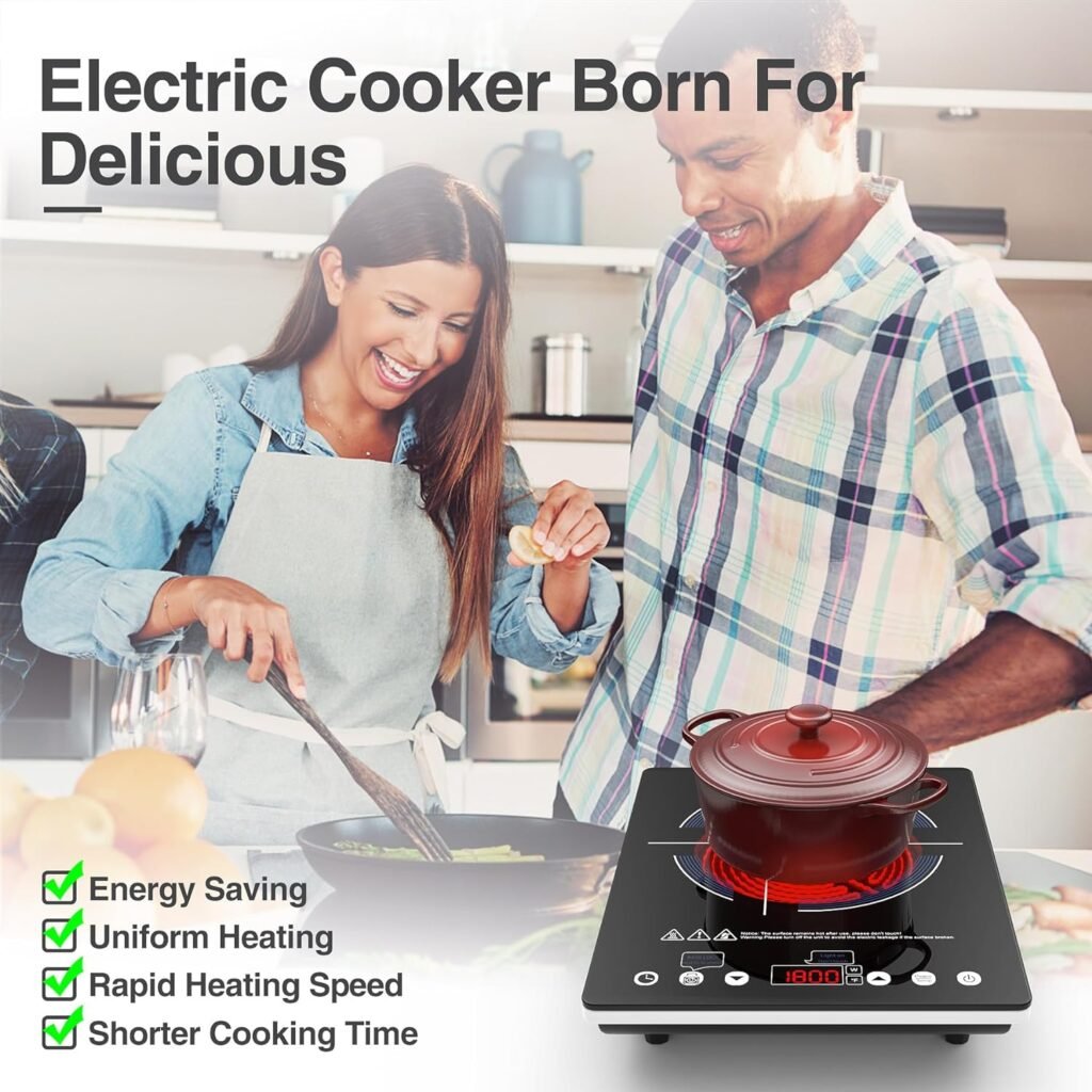 VBGK Electric Cooktop,110V Electric Stove Top,Single Burner Electric Cooktop LED Touch Control,9 Power Levels, Kids Lock Timer,Overheat Protection,1800W Portable Induction Cooktop.