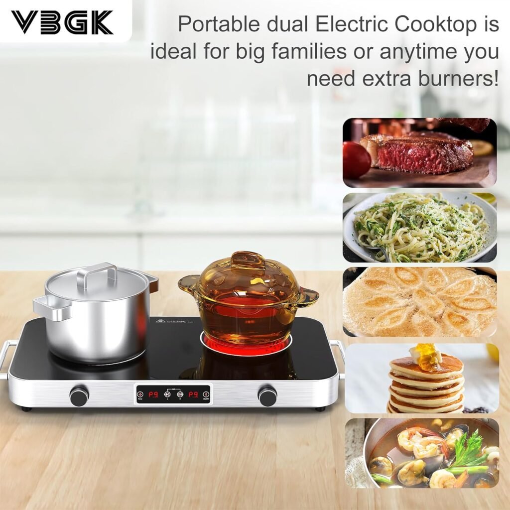 VBGK Electric Cooktop,110V Electric Stove Top,Single Burner Electric Cooktop LED Touch Control,9 Power Levels, Kids Lock Timer,Overheat Protection,1800W Portable Induction Cooktop.