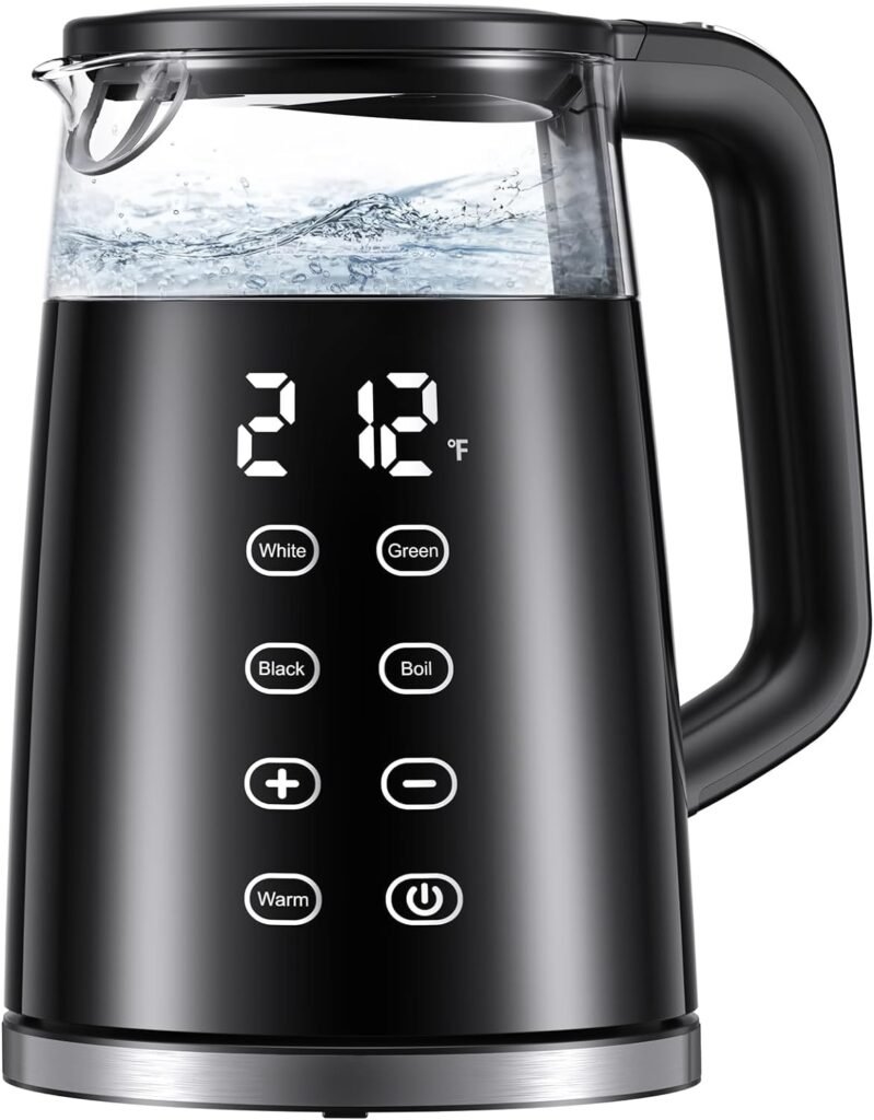 Veken Electric Tea Kettle, BPA Free, 1500W /1.7 Liter Hot Water Boiler Heater Pot, Digital Display Temperature Control, Keep Warmer, Automatic Shut Off, Boil Dry Protection, Glass Boiling Teapot