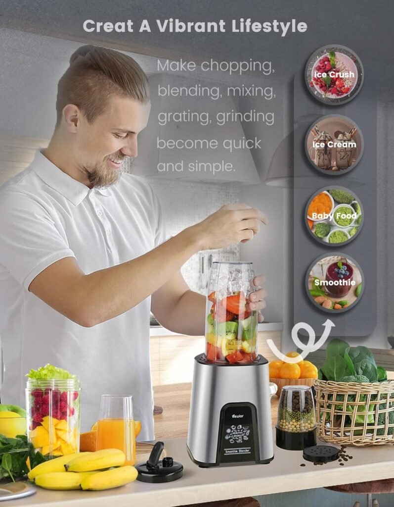 VEWIOR 900W Blender for Shakes and Smoothies, Personal Blenders for Kitchen with 6 Fins Blender Blade, Smoothie Blender with 2 * 22 oz To-Go Cups BPA Free