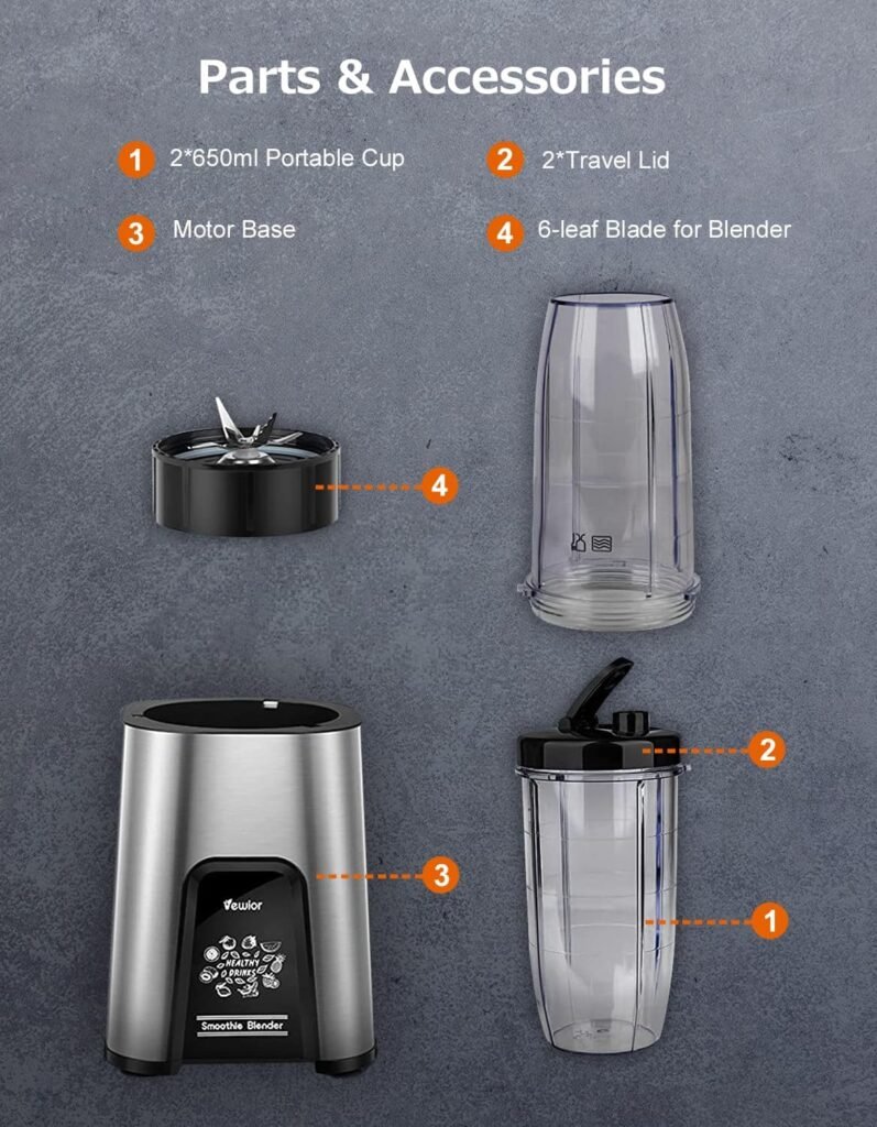 VEWIOR 900W Blender for Shakes and Smoothies, Personal Blenders for Kitchen with 6 Fins Blender Blade, Smoothie Blender with 2 * 22 oz To-Go Cups BPA Free