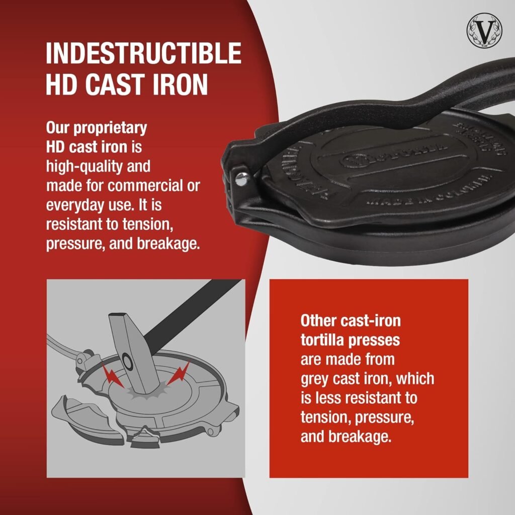 Victoria Cast Iron Tortilla Press, Tortilla and Roti Maker, Made in Colombia, 8 Inches