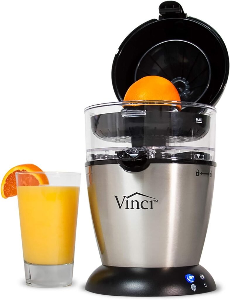 Vinci Hands-Free Patented Electric Citrus Juicer 1-Button Easy Press Lemon Lime Orange Grapefruit Juice Squeezer Easy to Clean Juicer Machine, Black/Stainless Steel