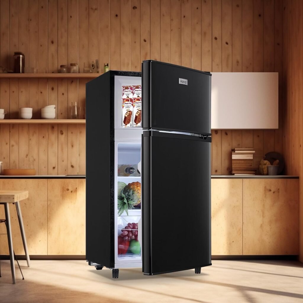 WANAI Compact Refrigerator 3.2 Cu.Ft Mini Black Fridge With Freezer Single Door Mini Refrigerator with 5 TEMP Modes for Dorm Office Bedroom