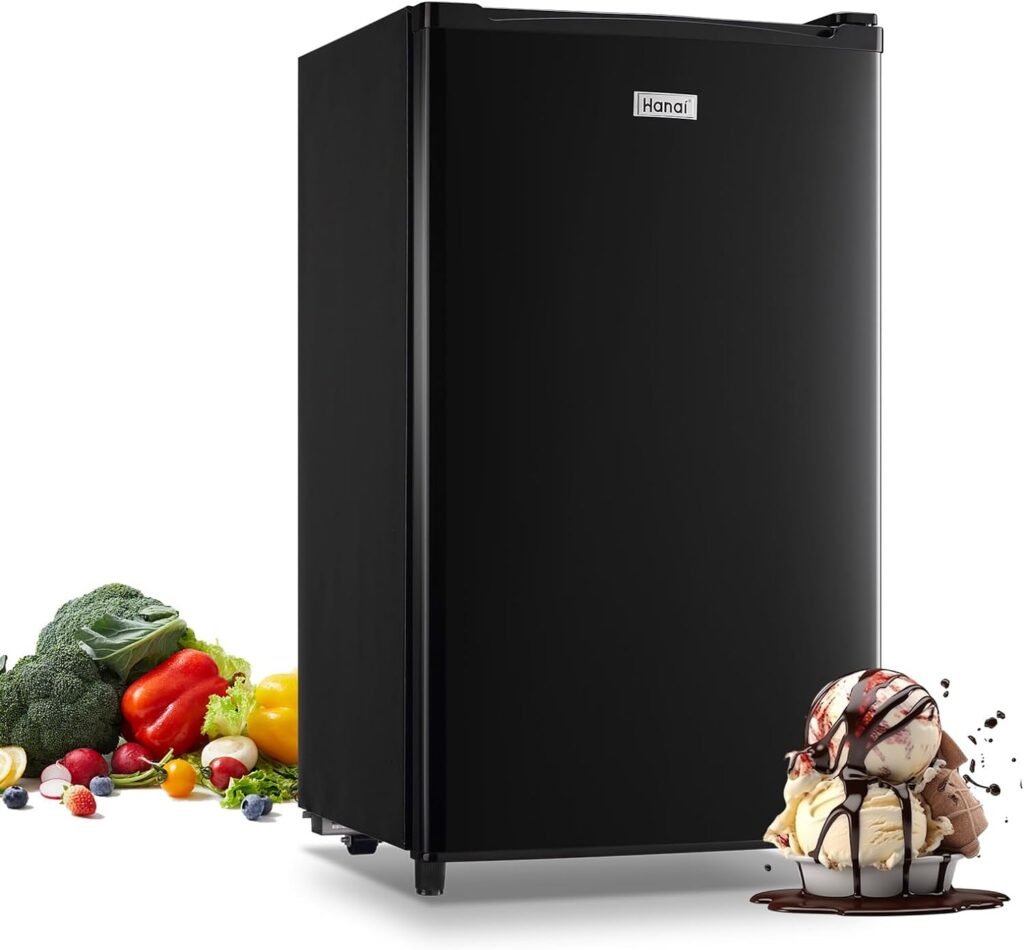 WANAI Compact Refrigerator 3.2 Cu.Ft Mini Black Fridge With Freezer Single Door Mini Refrigerator with 5 TEMP Modes for Dorm Office Bedroom