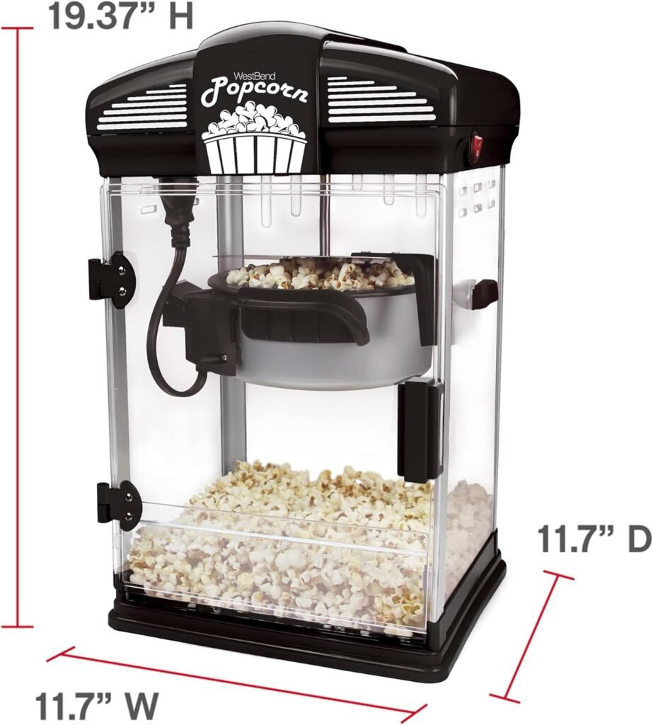 West Bend Stir Crazy Movie Theater Popcorn Popper with Nonstick Popcorn Kettle, Measuring Tool and Popcorn Scoop for Gourmet Popcorn Machine , 4 Qt., Red