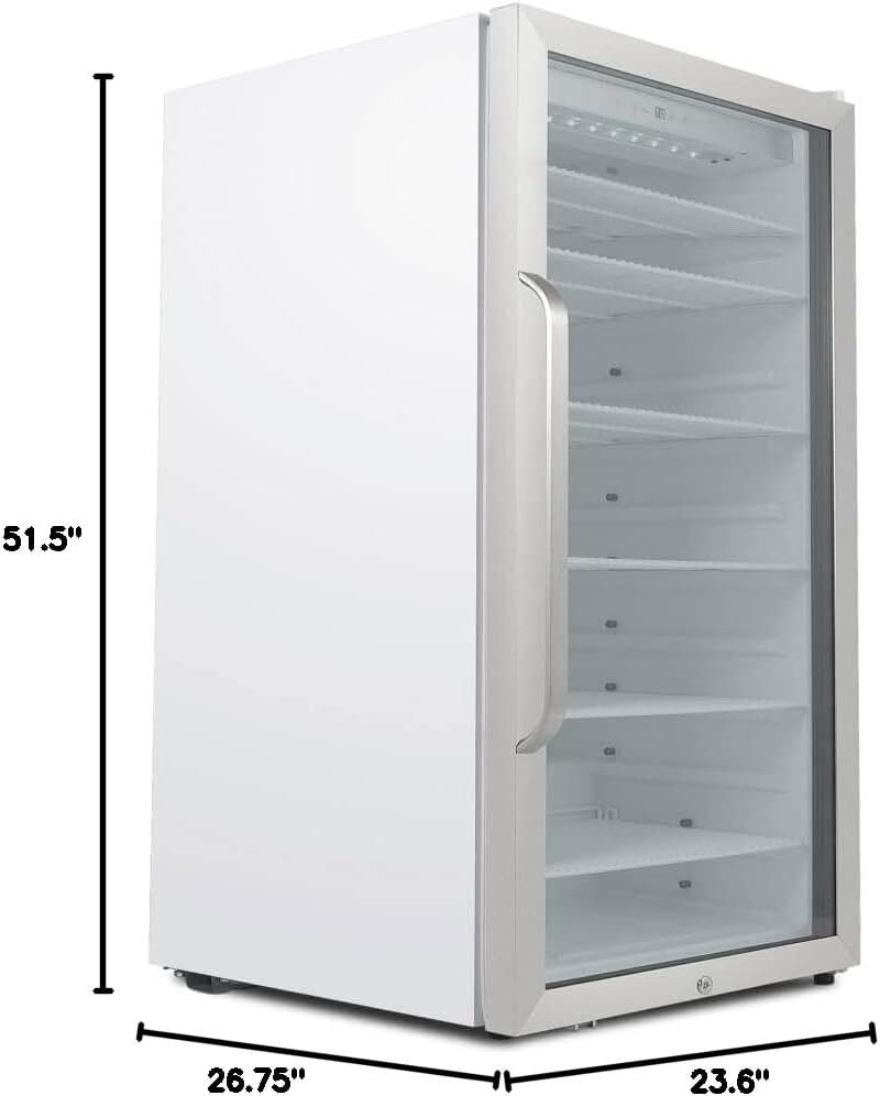 Whynter CBM-815WS Freestanding 8.1 cu. ft. Stainless Steel Merchandiser Superlit Door and Lock – White Commercial Beverage Refrigerator, Silver