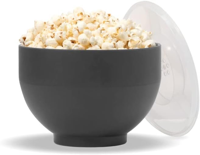 WP Microwave Silicone Personal Popcorn Popper Maker | Charcoal | Collapsible Bowl w/Built In Measuring Cup, BPA Free, Eco-Friendly, Waste Free, 4 Cups of Popped Popcorn