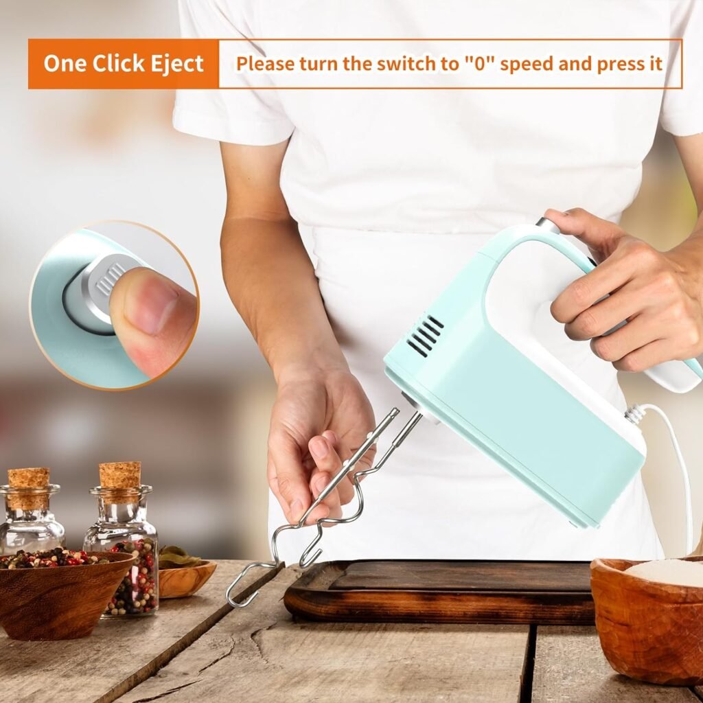 Yomelo 9-Speed Digital Hand Mixer Electric, 400W Powerful DC Motor, Baking Mixer Handheld with Snap-On Storage Case, Touch Button, Turbo Boost, Dough Hooks, Whisk (Ice Blue)