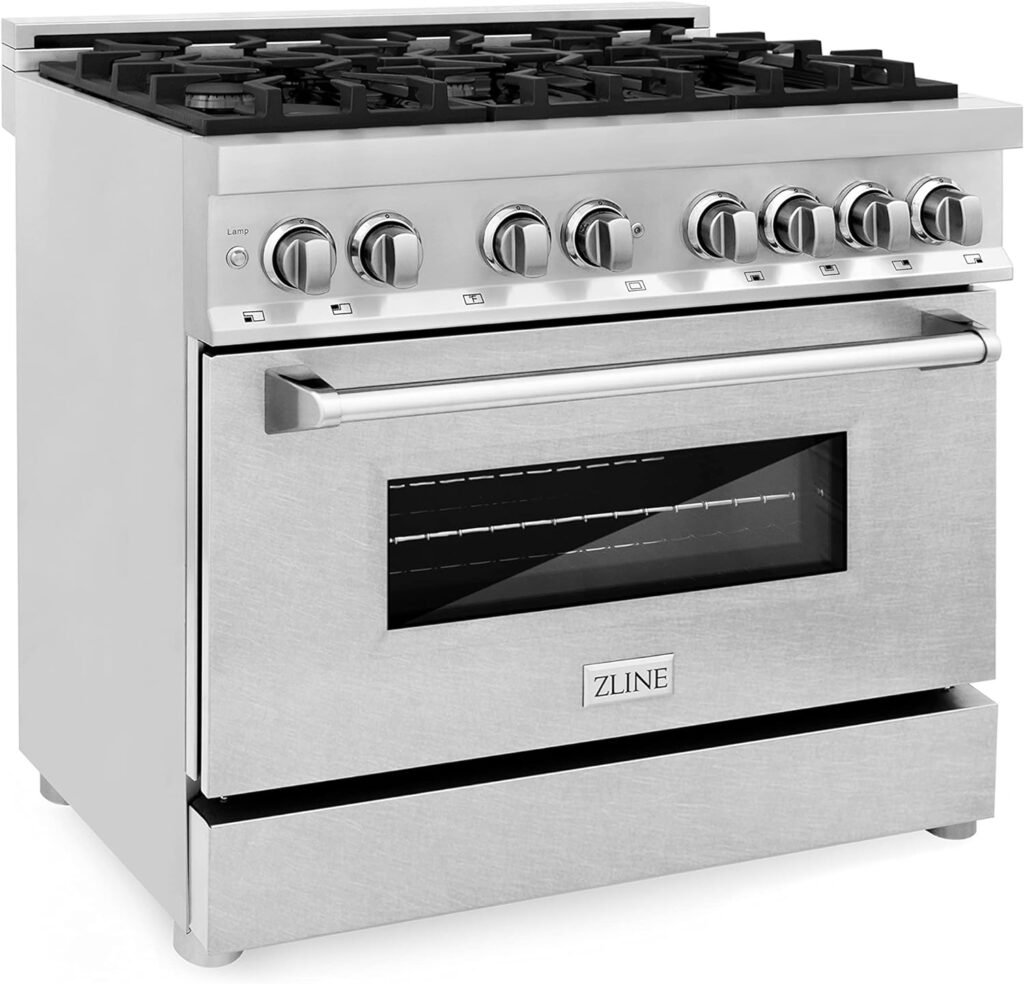 ZLINE 36 4.6 cu. ft. Dual Fuel Range with Gas Stove and Electric Oven in Fingerprint Resistant Stainless Steel (RA-SN-36)