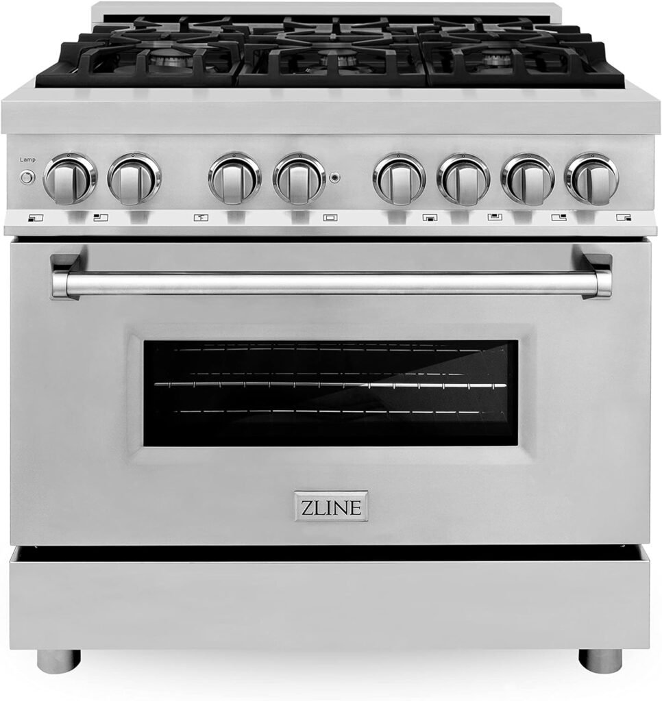 ZLINE 36 4.6 cu. ft. Dual Fuel Range with Gas Stove and Electric Oven with Color Door Options (RA36) (Stainless Steel)