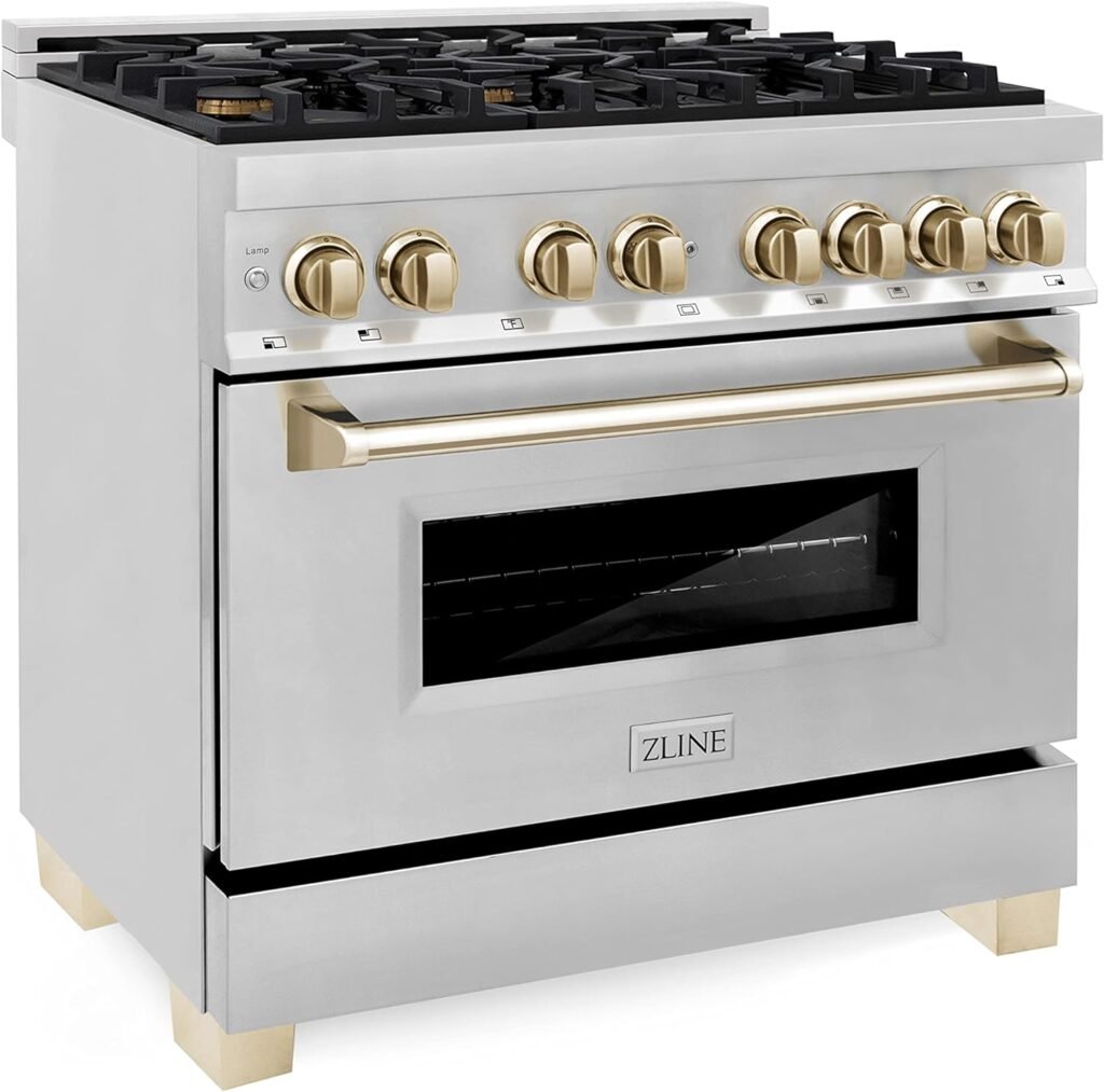 ZLINE Autograph Edition 36 4.6 cu. ft. Dual Fuel Range with Gas Stove and Electric Oven in Stainless Steel with Gold Accents (RAZ-36-G)