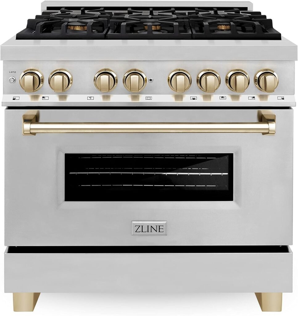 ZLINE Autograph Edition 36 4.6 cu. ft. Dual Fuel Range with Gas Stove and Electric Oven in Stainless Steel with Gold Accents (RAZ-36-G)