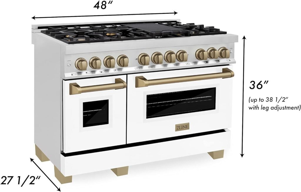 ZLINE Autograph Edition 48 6.0 cu. ft. Dual Fuel Range with Gas Stove and Electric Oven in Stainless Steel with White Matte Door and Champagne Bronze Accents (RAZ-WM-48-CB)