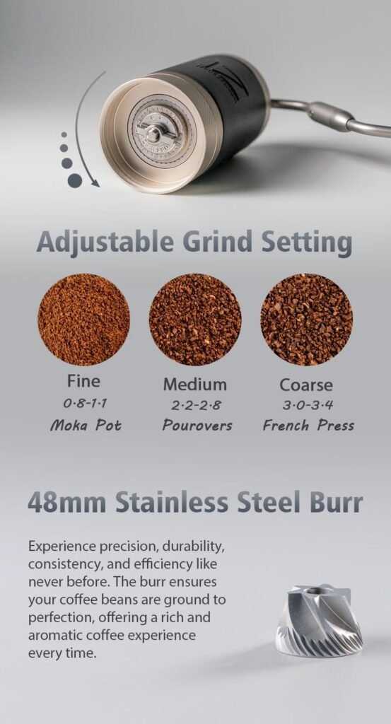 1Zpresso J Manual Coffee Grinder Silver Capacity 35g with Assembly Stainless Steel Conical Burr - Numerical Internal Adjustable Setting