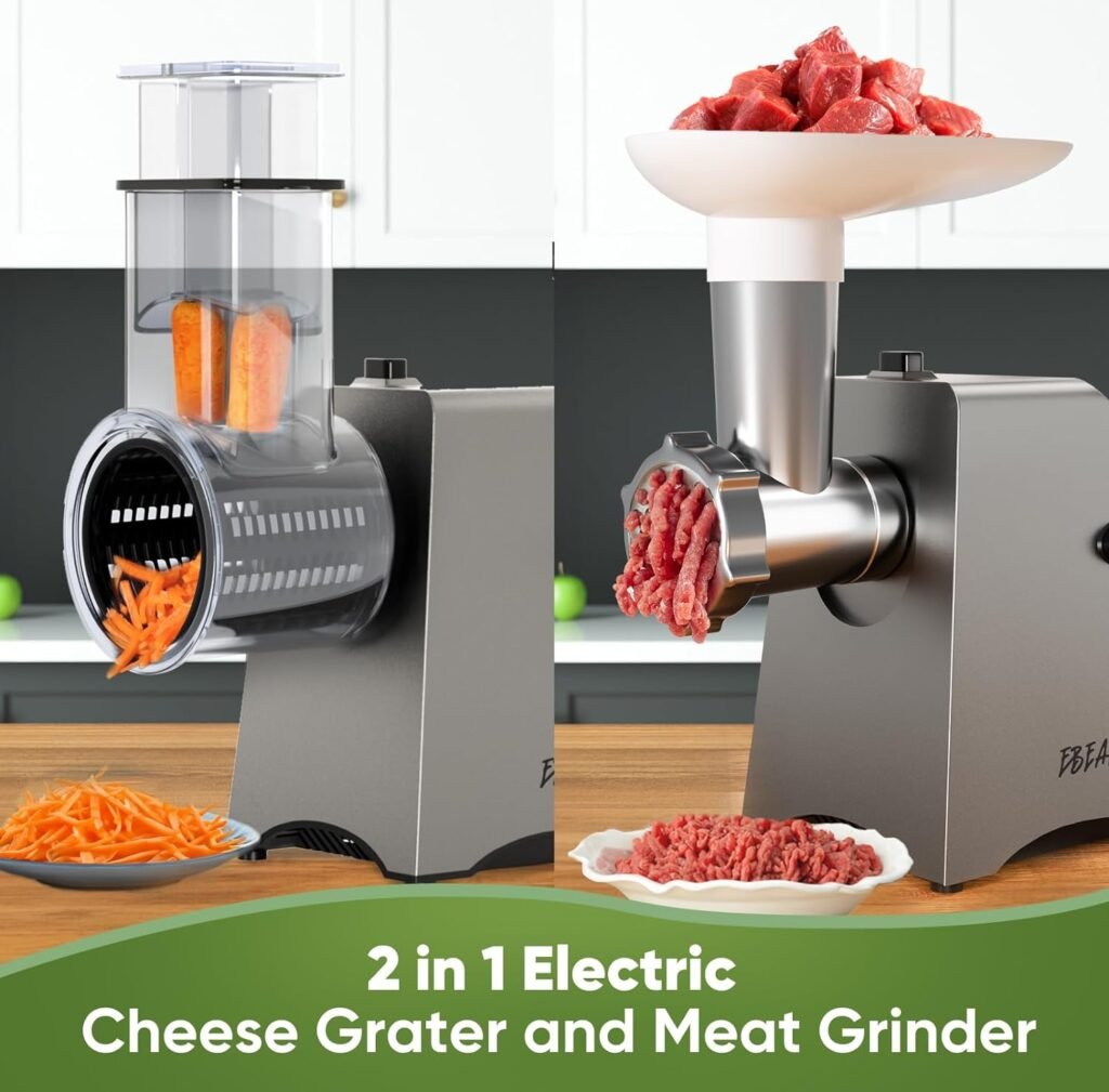 2 in 1 Electric Cheese Grater and Meat Grinder for Home Use, Kube Maker, Sausage Maker, Fruit, Vegetable Slicer, Cheese Shredder for Block Cheese, Salad Maker