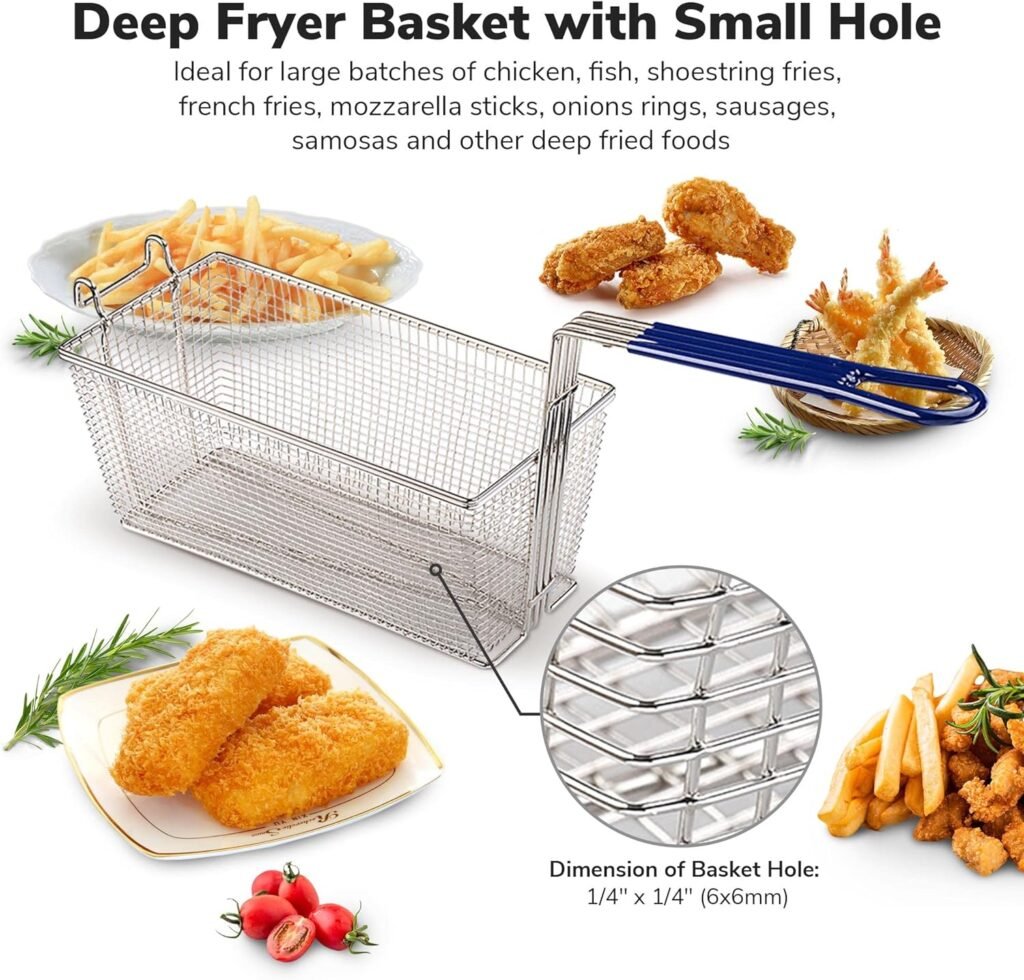 2PCS Deep Fryer Basket With Non-Slip Handle Heavy Duty Nickel Plated Iron Construction 13 1/4 x 6 1/2 x 6 Commercial Use