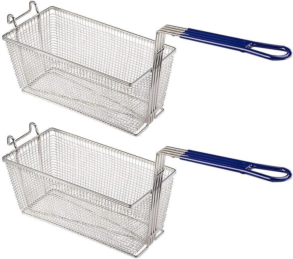 2PCS Deep Fryer Basket With Non-Slip Handle Heavy Duty Nickel Plated Iron Construction 13 1/4 x 6 1/2 x 6 Commercial Use