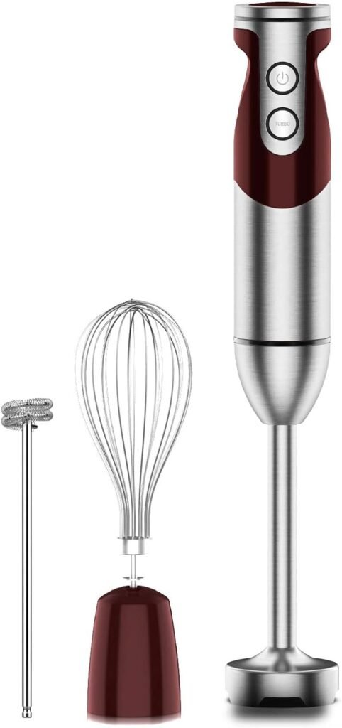 3- in-1 Immersion Hand blender, Powerful 1000W Stainless Steel Stick Blender, 4 Sharpe Blades with Whisk, Milk Frother Attachments