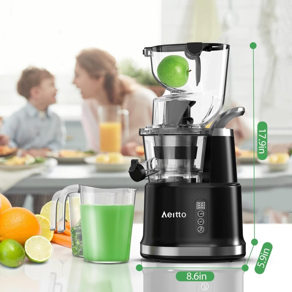 Aeitto Cold Press Juicer, Whole Vertical Juicer, Slow Masticating Juicer Machines, with Big Wide 83mm Chute, Cold Press Juicer for Whole Fruits and Vegetables, Juicer Machine BPA-Free, Black