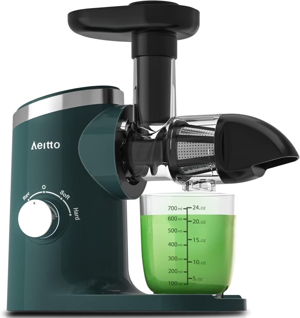 Aeitto Juicer Machines, Quiet Motor Juicer, Cold Press Juicer, Masticating Juicer, Celery Juicers, with Triple Modes,Reverse Function,Easy to Clean with Brush, Recipe for Vegetables And Fruits, Black