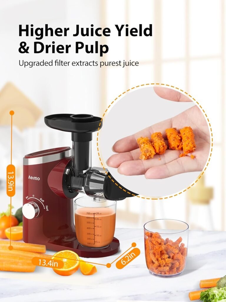 Aeitto Juicer Machines, Quiet Motor Juicer, Cold Press Juicer, Masticating Juicer, Celery Juicers, with Triple Modes,Reverse Function,Easy to Clean with Brush, Recipe for Vegetables And Fruits, Black