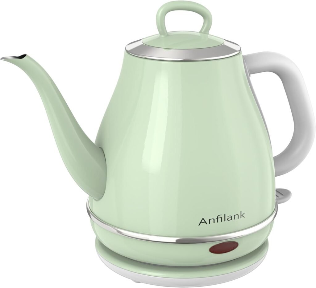 Anfilank Electric Gooseneck Kettle, 1L 1500W Fast Boil, 100% Stainless Steel BPA Free Pour-Over Coffee  Tea Kettle, Water Boiler with Auto Shut  Boil-Dry Protection, Green