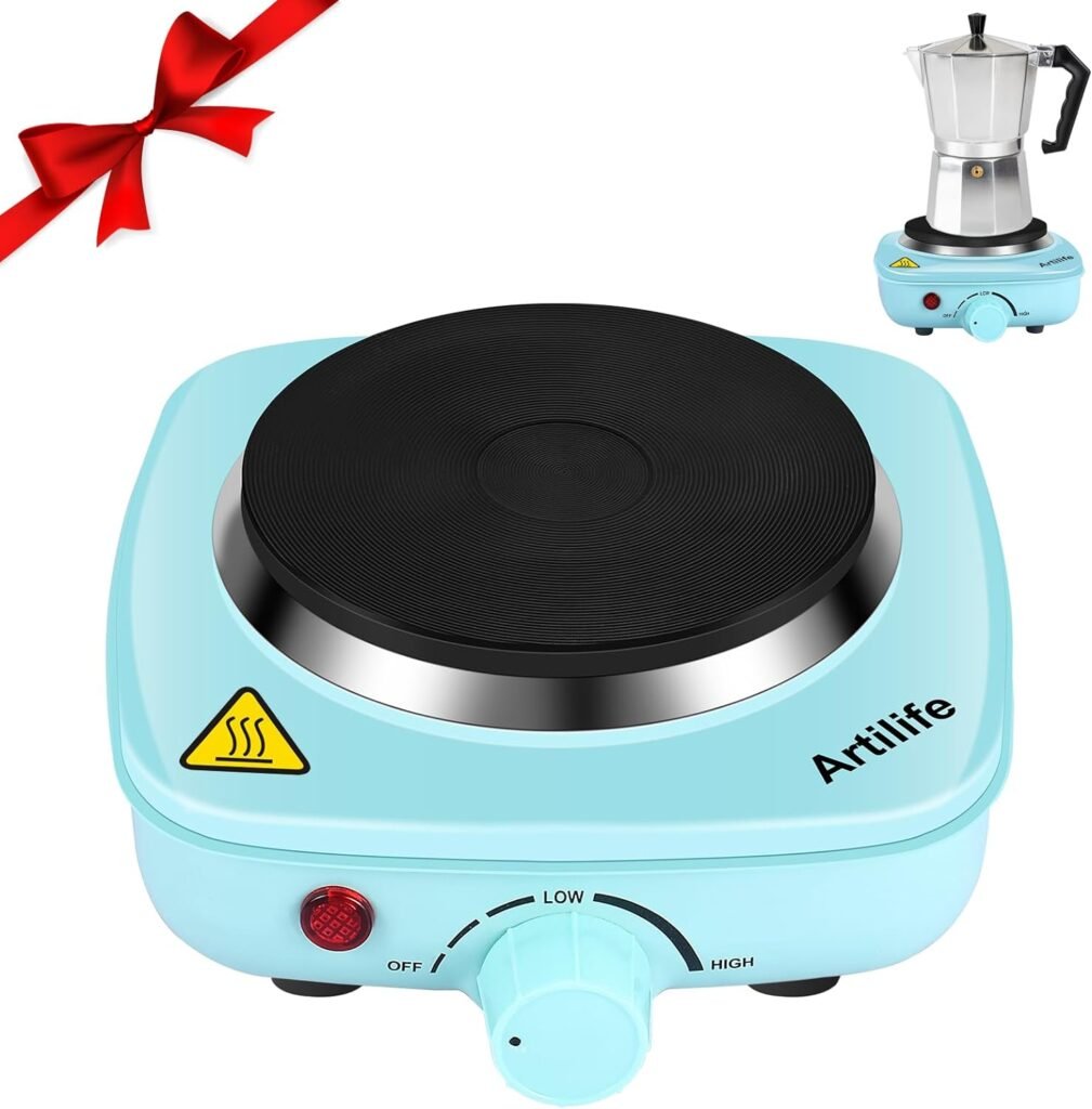 Artilife Mini Hot Plate Small Hot Plate,Small Hot Plate Electric Mini,Mini Hot Plate Electric,Cast Iron Electric Hot Plate,Perfect Size for Moka Pot (500W Mini Hot Plate)