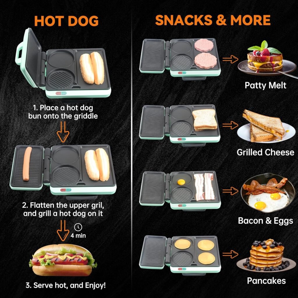 Bakers Friend Breakfast Sandwich Maker, Nonstick Electric Griddle  Grill Combo, 3 in 1 Breakfast Station, Make Egg Muffin Sandwiches Burgers Hot dogs  Pancakes, Includes Burger Press, Tong  Brush