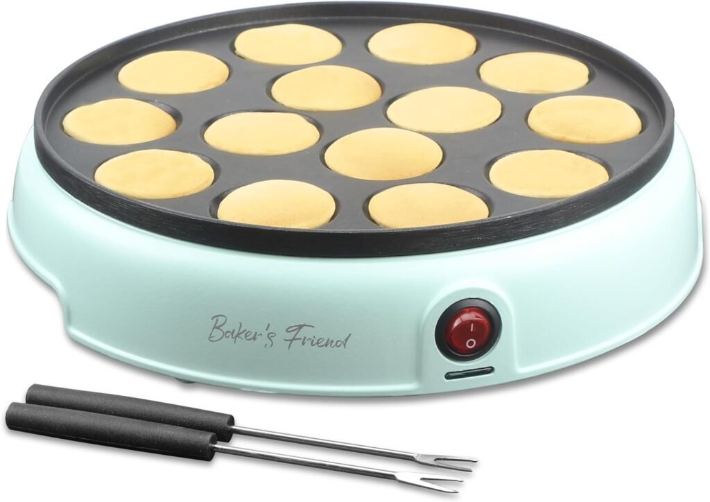 Bakers Friend Mini Pancakes Maker Machine, Dutch Mini Pancake Griddle, 14 Holes Electric Poffertjes Pan, Ideal for Breakfast, Snacks, Desserts  More