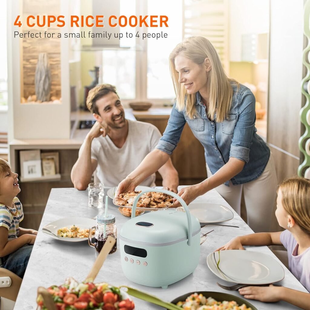 Bear Rice Cooker 4 Cups (UnCooked), Rice Cooker Small, 6 Cooking Functions, Advanced Fuzzy Logic Micom Technology, 24 Hours Preset Keep Warm, for White/Brown Rice Quinoa Oatmeal Soup Cake, 2L Green