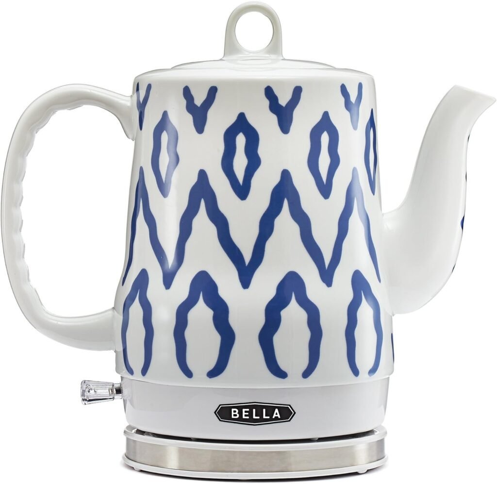 BELLA Electric Kettle  Tea Pot - Ceramic Water Heater with Detachable Swivel Base, Auto Shut Off  Boil Dry Protection, 1.2 Liter, Silver Tile Pattern