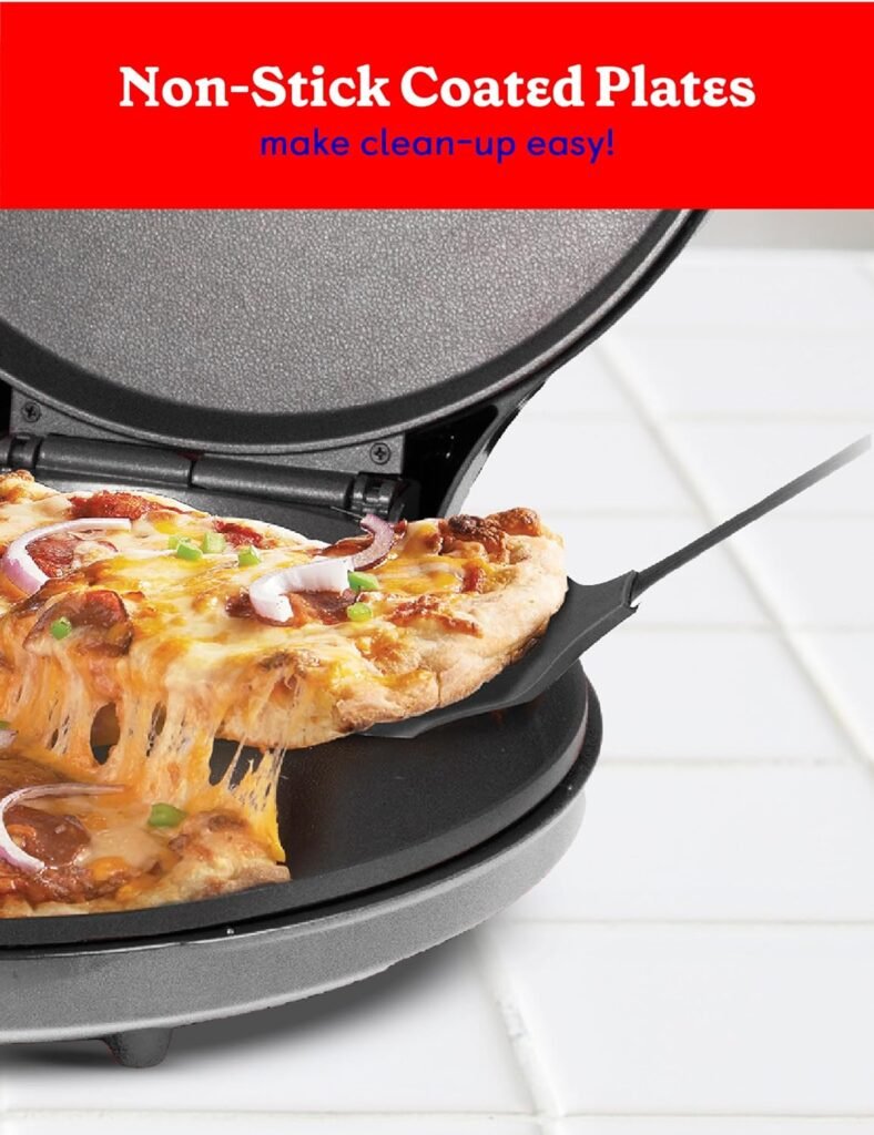 Betty Crocker Pizza Maker Plus, 12 Indoor Electric Grill, Nonstick Griddle Pan for Pizzas, Quesadillas, Tortillas, Nachos and more, 12 Electric Griddle for Delicious Meals and Snacks, Silver