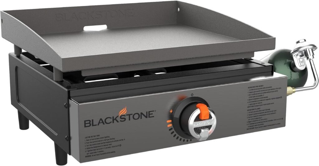 Blackstone 1971 Original 17” Tabletop Griddle with Stainless Steel Front Plate, Powder Coated Steel, Black