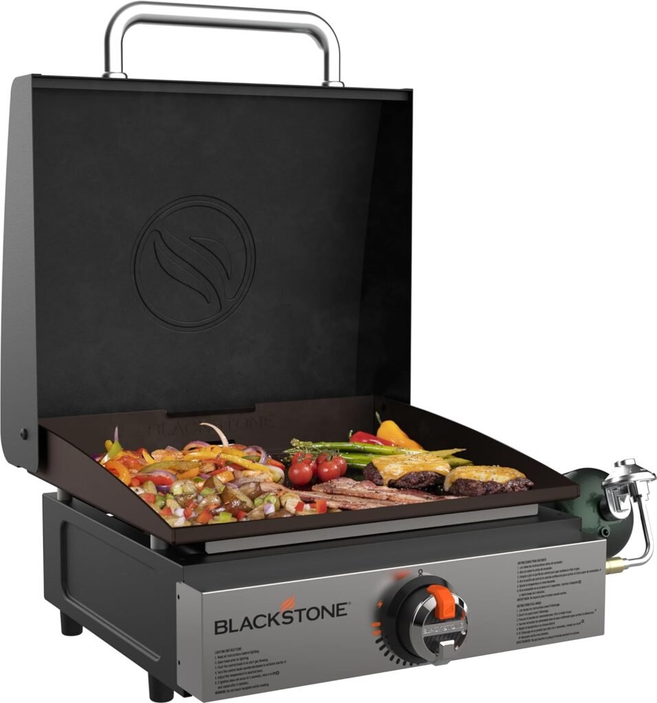 Blackstone 1971 Original 17” Tabletop Griddle with Stainless Steel Front Plate, Powder Coated Steel, Black