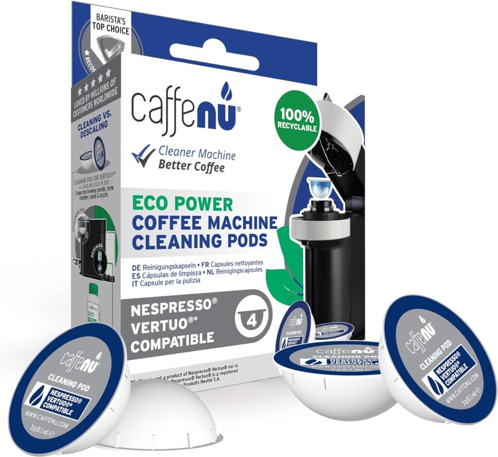 Caffenu | 4 Nespresso Vertuo Cleaning Capsules | Cleans  Maintains all Nespresso Vertuo Machines | Coffee Machine Cleaner for Crisp Coffee | Nespresso Cleaner Capsules | Complete your Barista Kit