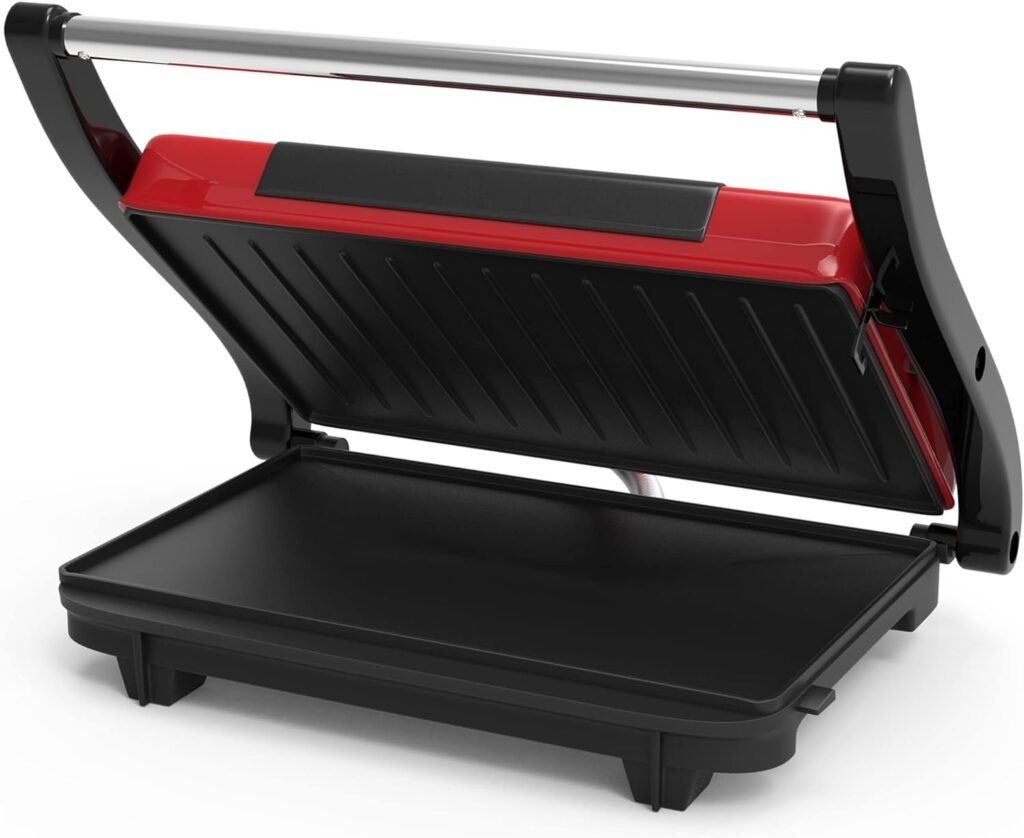 Chef Buddy Gourmet (Red) Panini Press – Sandwich Maker with Nonstick Plates – Indoor Countertop Cooking Burgers, Steak, Grilled Cheese, 9.5 x 10.5 x 3