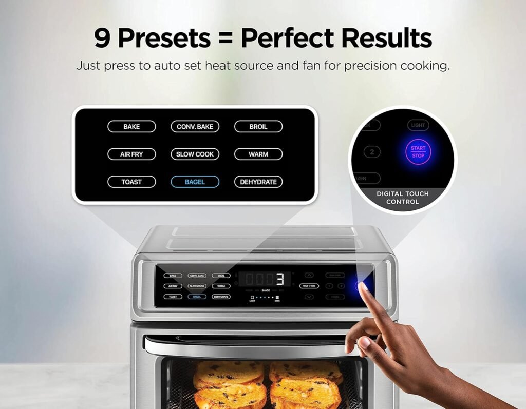 CHEFMAN Air Fryer Toaster Oven XL 20L, Healthy Cooking  User Friendly, Countertop Convection Bake  Broil, 9 Cooking Functions, Auto Shut-Off 60 Min Timer, Nonstick Stainless Steel, Shade Selector