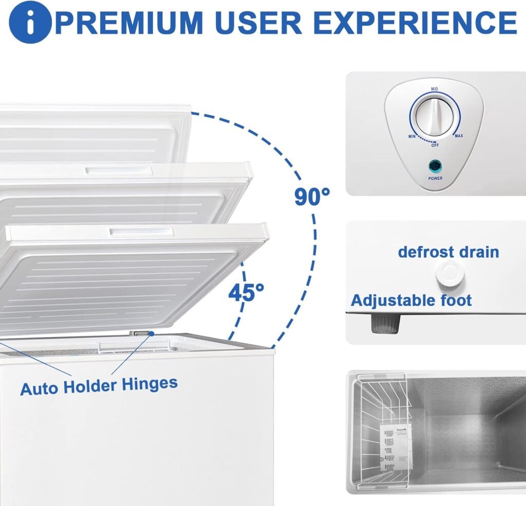 Chest Freezer 5 Cu.Ft Deep Freezer, Quiet Compact Freezer with Adjustable Thermostat Control and Removable Wire Basket, For Apartments Kitchen Bedroom Garage Office, White