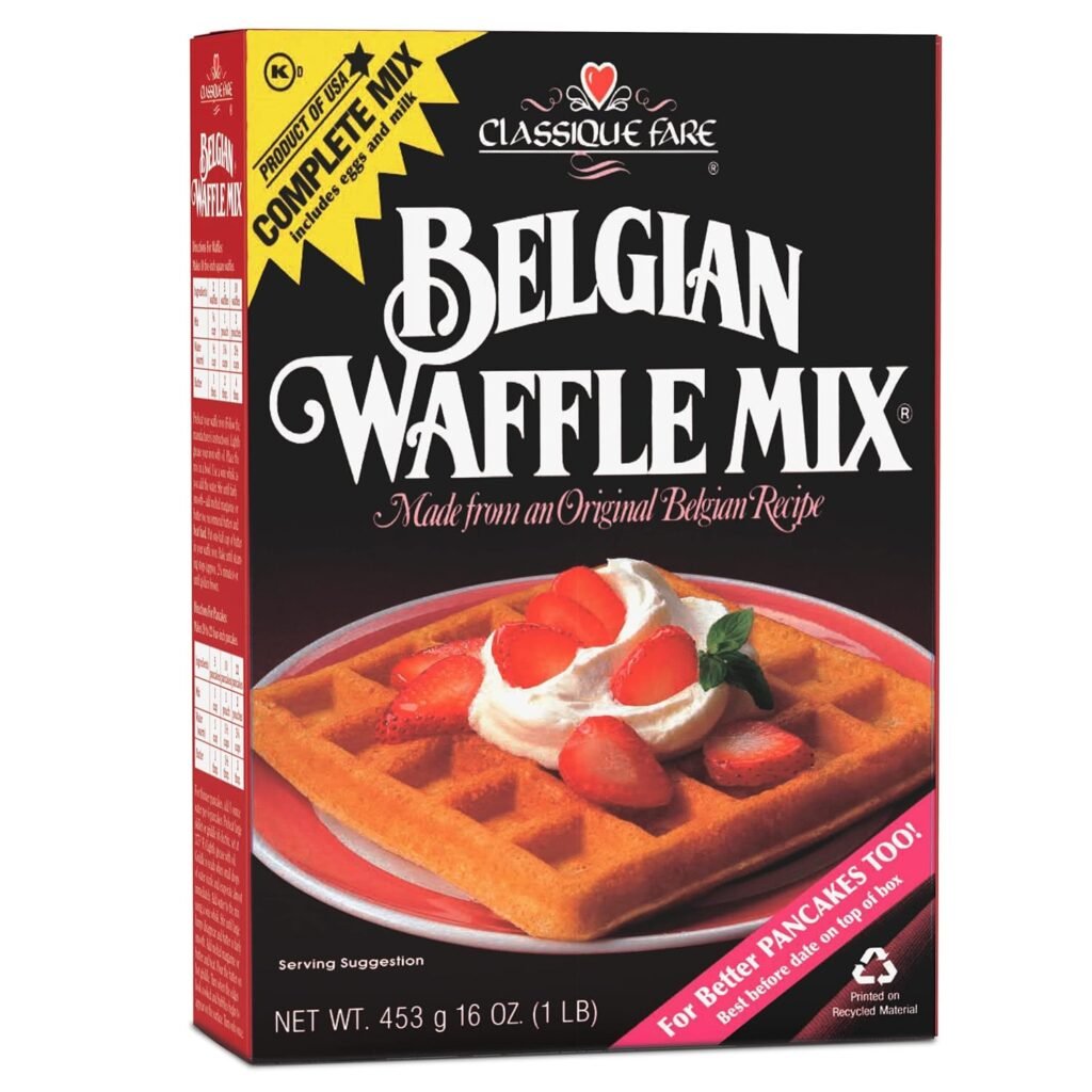 Classique Fare Belgian Waffle Mix - Makes Light and Crisp Waffles, Pancakes, Muffins  Crepes - Works with Waffle Maker - Fast and Fresh Breakfast Foods - 16 Oz Box