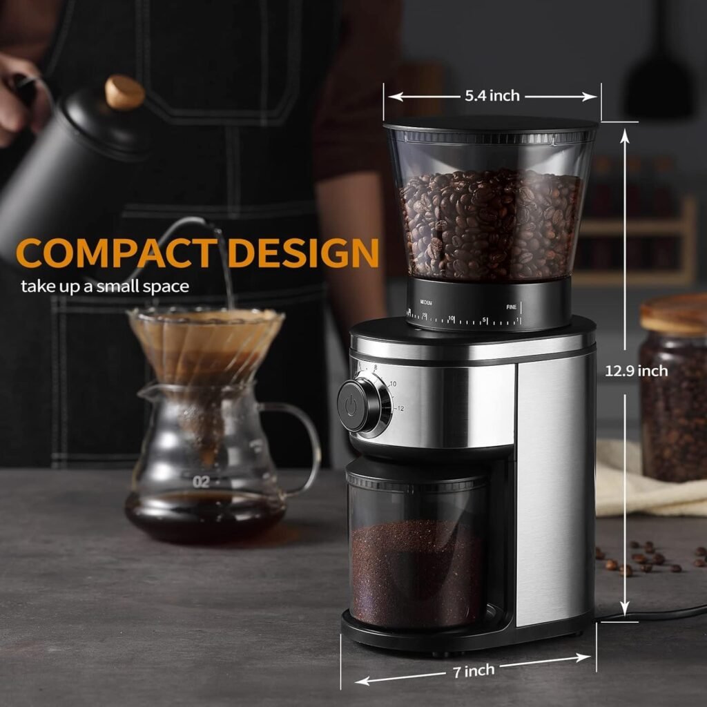 Coffee Bean Burr Grinder Electric, Burr Mill Conical Coffee Grinder With 30 Adjustable Grind Settings For 2-12 Cups, Sliver  Black