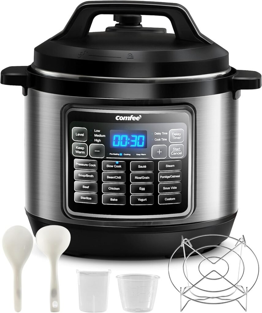 COMFEE’ 16 in 1 Electric Pressure Cooker Instant Multi Cooker Olla de Presion Non-Stick Pot Yogurt Maker Rice Cooker Slow Cooker Sauté Steamer 8 Quarts Stainless Steel